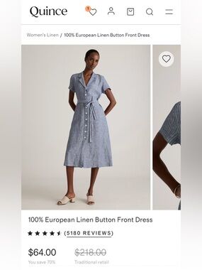 Quince 100% European Linen Button Front Dress  /Chambray stripe/xs